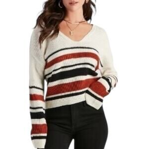 Windsor Sassy Striped Lattice Back Knit Sweater Size Medium